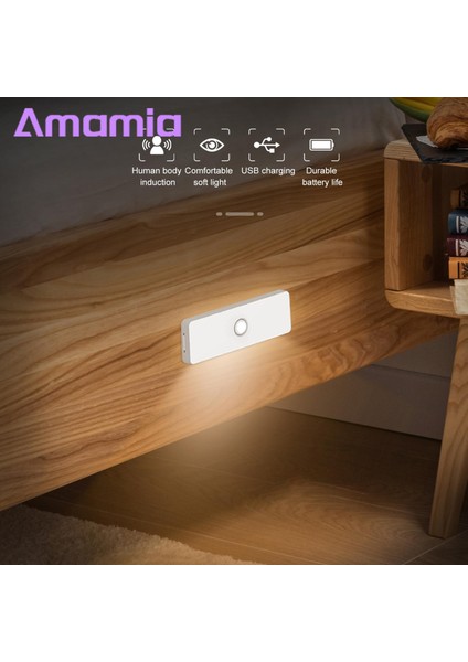Amamia Hareket Sensörü Lambası Göze Çarpan Olmayan USB Hareket Sensörü LED Lamba Başucu Aydınlatma Aracı (Yurt Dışından)