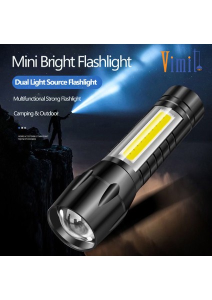 Vimite LED Mini El Feneri Parlak Taşınabilir USB Şarj Edilebilir Zoom Flaş Işıklı Fener Fener 3 Aydınlatma Modu Kamp Lambası (Yurt Dışından)