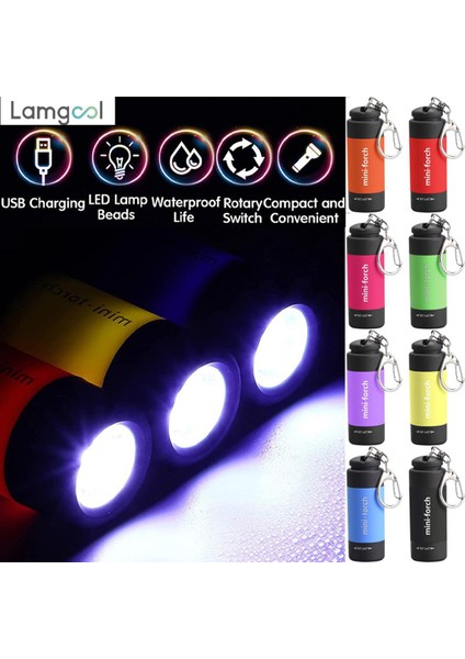 Adet Mini Anahtarlık Çanta Torch USB Şarj Edilebilir LED Işık El Feneri Lambası Su Geçirmez (Yurt Dışından)