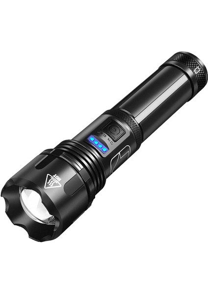 Süper Güçlü LED El Feneri XHP50 Taktik Torch USB Şarj Edilebilir Linterna Su Geçirmez Lamba Ultra Parlak Fener Kamp-Siyah (Yurt Dışından)