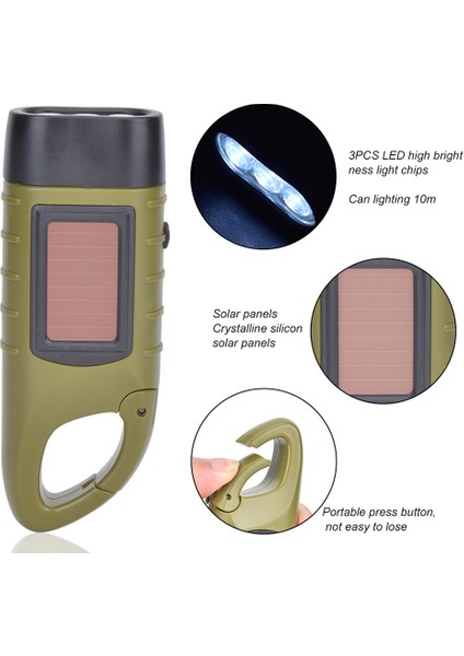 El Krank El Feneri Güneş Karabina Torch Şarj Edilebilir LED Dinamo Taşınabilir Su Geçirmez Kamp Açık Tırmanma Için (Yurt Dışından) fırsatları