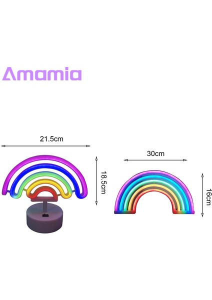 Amamia Masa Lambası Pille Çalışan LED Işık Lambası Gökkuşağı Neon Burcu Dekorasyon (Yurt Dışından)