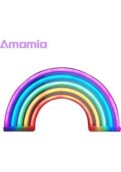 Amamia Masa Lambası Pille Çalışan LED Işık Lambası Gökkuşağı Neon Burcu Dekorasyon (Yurt Dışından)