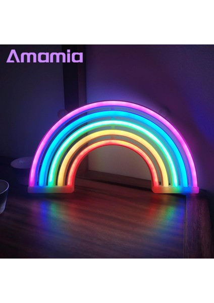 Amamia Masa Lambası Pille Çalışan LED Işık Lambası Gökkuşağı Neon Burcu Dekorasyon (Yurt Dışından)