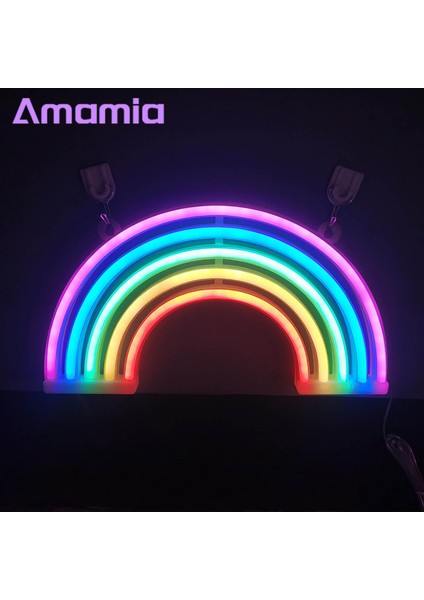 Amamia Masa Lambası Pille Çalışan LED Işık Lambası Gökkuşağı Neon Burcu Dekorasyon (Yurt Dışından)