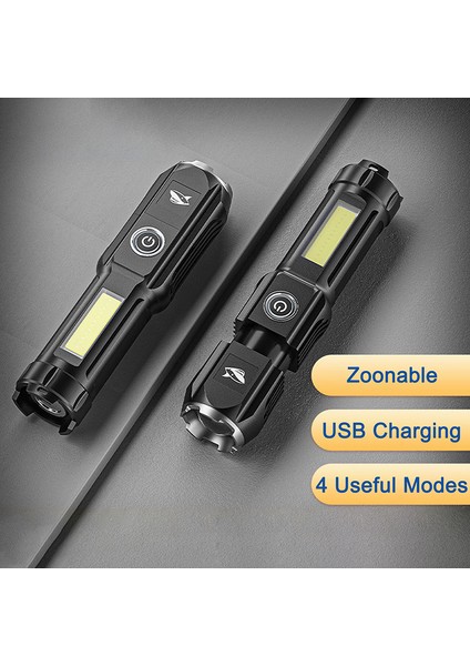 USB Şarj Edilebilir LED El Feneri Mini Cob Torch, Kuyruk Mıknatıslı Su Geçirmez Zoom Creek (Yurt Dışından)