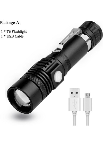 Mini Meşaleler Su Geçirmez Meşaleler El Feneri Pil ile LED LED Torch Zoom 3 Modu USB Şarj 18560 Kamp Avcılık A1 (Yurt Dışından)