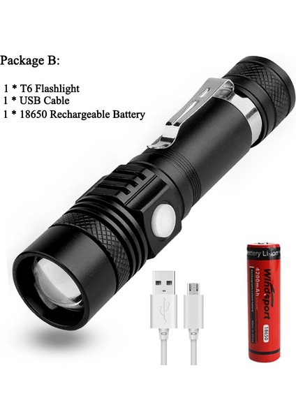 Mini Meşaleler Su Geçirmez Meşaleler El Feneri Pil ile LED LED Torch Zoom 3 Modu USB Şarj 18560 Kamp Avcılık A1 (Yurt Dışından)
