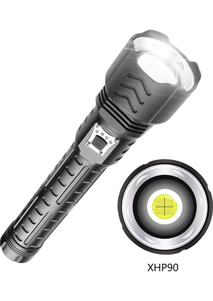 XHP90 LED Dış Mekan El Feneri Teleskopik Zoom Torch USB Şarjlı El Lambası (Yurt Dışından)