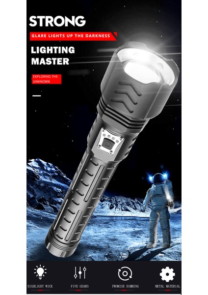 XHP90 LED Dış Mekan El Feneri Teleskopik Zoom Torch USB Şarjlı El Lambası (Yurt Dışından)