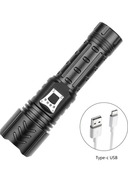 XHP90 LED Dış Mekan El Feneri Teleskopik Zoom Torch USB Şarjlı El Lambası (Yurt Dışından)