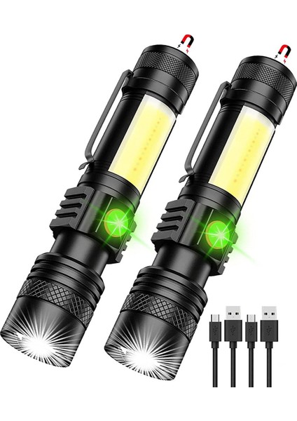 LED Şarjlı El Feneri, Manyetik LED El Feneri, 2'li Paket (Yurt Dışından)