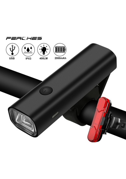 Bisiklet Işığı Yağmur Geçirmez Ön Işık + Arka Lambaları Seti USB Şarj Edilebilir LED 2000MAH Mtb Ön Lamba Far Alüminyum Ultralight El Feneri Bisiklet Işığı (Yurt Dışından)