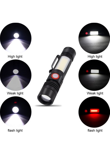 LED El Feneri Su Geçirmez El Feneri Manyetik Torch Zoom T6+Cob El Feneri Klipsli Taşınabilir El Işığı 18650 Pil (Yurt Dışından)