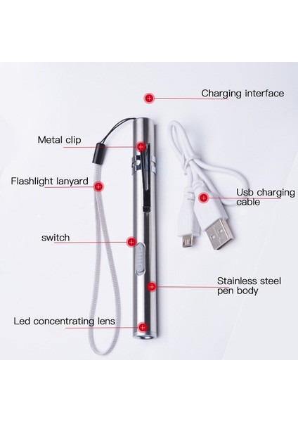 USB Şarj Edilebilir LED El Feneri Yüksek Kaliteli Güçlü Mini LED Torch Xml Su Geçirmez Tasarım Kalem Metal Klipsli Asılı (Yurt Dışından)