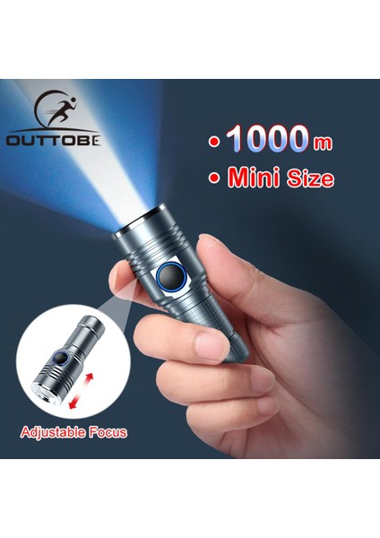 Outtobe Mini Işık LED Torch Işık Mini Şarj Edilebilir LED Işık Yakınlaştırma Dış Mekan Cep Boyutu Su Geçirmez Işık Güçlü Işık Yürüyüş Avcılık Için 1000 M Mesafe (Yurt Dışından)