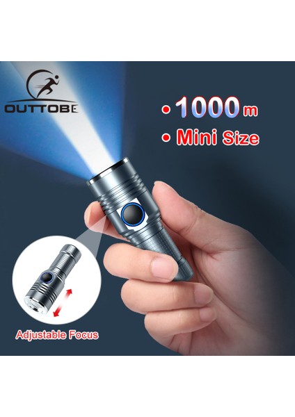 Outtobe Mini Işık LED Torch Işık Mini Şarj Edilebilir LED Işık Yakınlaştırma Dış Mekan Cep Boyutu Su Geçirmez Işık Güçlü Işık Yürüyüş Avcılık Için 1000 M Mesafe (Yurt Dışından)