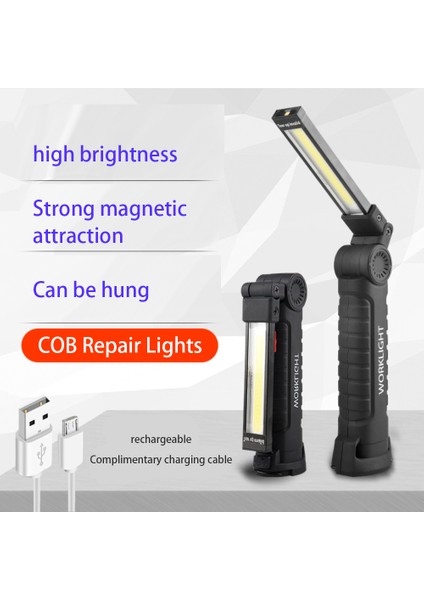 Cob LED Taktik El Feneri USB Şarj Edilebilir Torch Su Geçirmez Çalışma Işığı Manyetik Lanterna Gece Aydınlatma Için Asılı Lamba (Yurt Dışından)