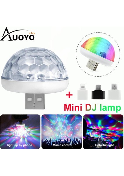 Auoyo Mini Disko Topu Parti Işıkları LED Sihirli Sahne Işığı Ses Aktif Mini USB Araba Ampul Dj Ktv Club Bar Partisi Için 4W Renkli Işık Tüm Cep Telefonları Için Uygun (Yurt Dışından)