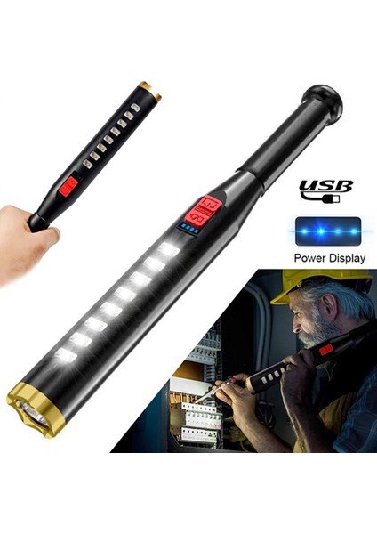 USB Şarj Edilebilir Güçlü Işık Ipx6 Su Geçirmez El Feneri Açık Cob Devriye El Feneri Kamp Gece Seyahat Aydınlatma Acil Durum Işığı (Yurt Dışından)