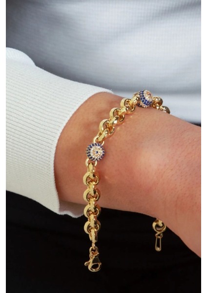 14 Ayar Nazar Boncuklu Desenli Bileklik