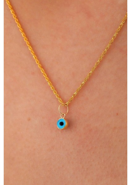 14 Ayar Altın Mini Gözlü Halat Burgu Zincir Kolye Kadın