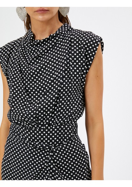 Puantiyeli Elbise Mini Viskon Kısa Kollu Drape Yaka indirimleri