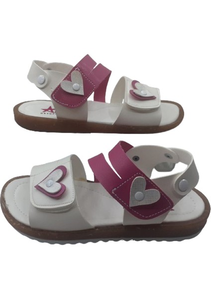 Kız Çocuk Beyaz-Pembe Ortopedik Taban Günlük Şık Sandalet ARZENN369-77