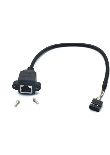 USB 2.0 9pin Terminali 2.54 RJ45 Dişi Ethernet Lan Ağ Uzatma Kablo Kordonu Pc Dizüstü Bilgisayar Için Panel Montaj Delikli 30CM (Yurt Dışından)