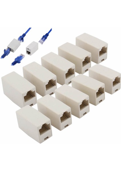10 Adet RJ45 Cat 5e Ağ Kablosu Düz Ethernet Lan Çoğaltıcı Marangoz Konektörü (Yurt Dışından) fiyatları