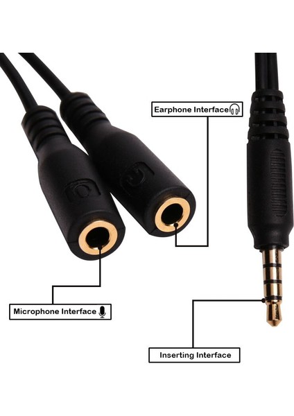 3.5mm Altın Kaplama Kulaklık Mikrofon Ses Dağıtıcı Kablosu Kablosu 1 Erkek Fiş 2 Kadın Jaklar Adaptör Kablosu Cep Telefonu Için (Yurt Dışından)