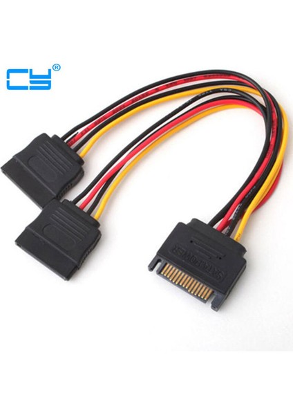 15 Pin Sata Güç Kablosu Erkek - Kadın 2 Sata Splitter 90 Derece Güç Adaptörü Kablosu 15 cm (Yurt Dışından)