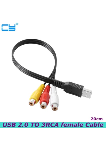 25 cm USB 2.0 Erkek 3 Rca Dişi Adaptör Ses Dönüştürücü Video Av A/v Kablosu Hdtv Tv Monitörü Dv Lotus Kablosu (Yurt Dışından)