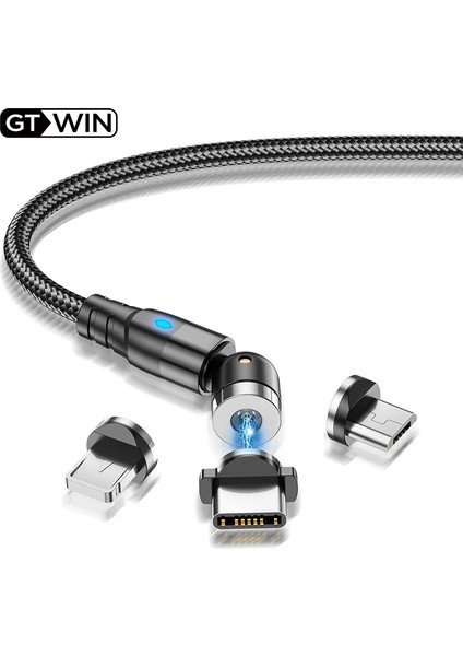 Gtwın Manyetik USB Kablosu iPhone Şarj Cihazı 540 Derece Döndürme USB C Tipi Kablo Xiaomi Samsung Için Mıknatıs Şarj Mikro USB Kablosu (Yurt Dışından)