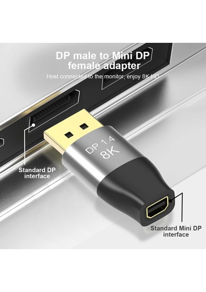 8k 60Hz Mini Dp'den Dp'ye Adaptör 4K 144Hz Çift Yönlü Displayport Erkek Bilgisayar Pc Için Mini Displayport Dişi Dönüştürücü Moni (Yurt Dışından)
