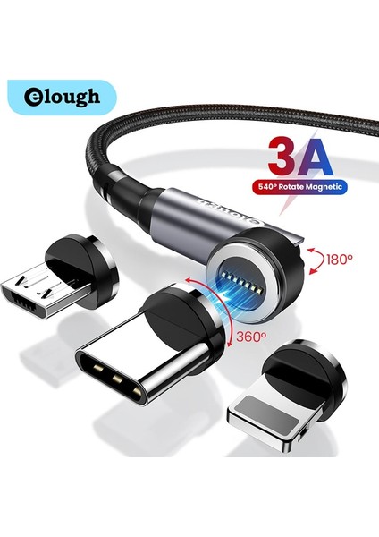 Elough Manyetik Kablo USB Tip C Mikro Kablo 540 Döndür Hızlı Şarj USB C Veri Telefonu Şarj Kablosu Kablosu iPhone 13 12 Xiaomi (Yurt Dışından)