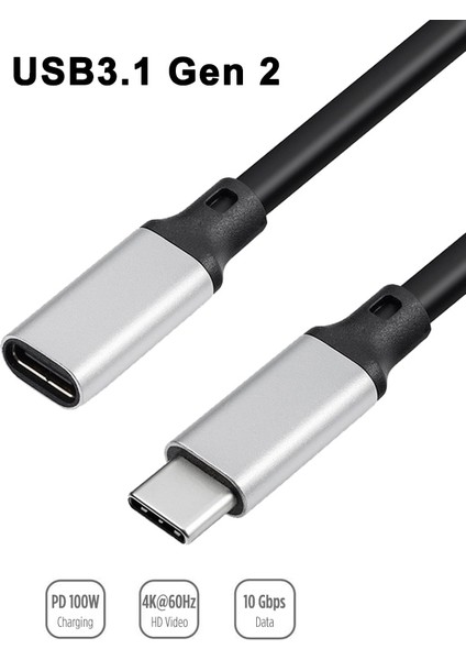 1m 2m 10GBPS Gen2 Tip-C USB 3.1 Erkek Usb-C Dişi Uzatma Veri 100W Şarj Kablosu Uzatma Kablosu Macbook/anahtar/telefon Için (Yurt Dışından)