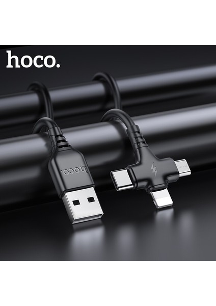 Hoco 3in1 USB Kablosu iPhone 14 13 12 11 Pro x Xr Xs Max Android Mikro USB Tip C Kablo Xiaomi Samsungfast Şarj Kablosu (Yurt Dışından)