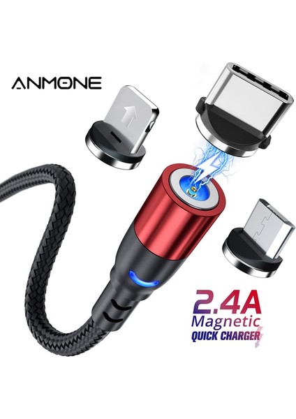 Anmone Mikro USB Manyetik Kablo C Tipi Kablo Hızlı Şarj Kablosu iPhone Samsung Huawei Xiaomi Redmi Için Android USB Şarj Aleti Kablosu (Yurt Dışından)