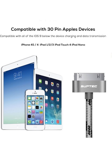 Suptec 30 Pin USB Kablosu iPhone 4 S 4 3gs iPad 1 2 3 Ipod Nano Itouch Şarj Aleti Kablosu Hızlı Şarj Data Sync Adaptör Kablosu (Yurt Dışından)