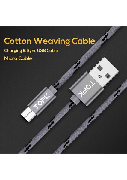 Topk AN09 Mikro USB Kablosu 2.4A Hızlı Veri Senkronizasyonu Şarj Kablosu Andriod Mikro USB Cep Telefonu Kabloları Samsung Xiaomi Lg Için (Yurt Dışından)