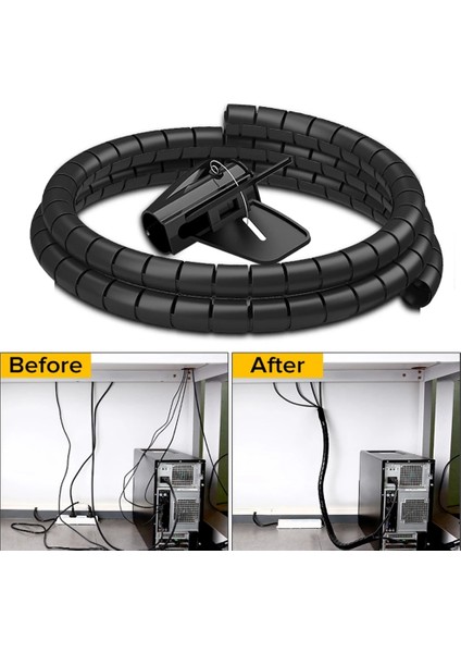2m/1m Esnek Spiral Kablo Tel Koruyucu Kablo Düzenleyici Bilgisayar Kablosu Koruyucu Tüp Klip Organizatör Yönetim Araçları 16/10MM (Yurt Dışından)