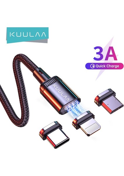Kuulaa Cep Telefonu Şarj Kablosu Kablosu USB C Tipi Tel Mikro Manyetik USB Şarj Kabloları iPhone 14 13 Samsung Huawei Xiaomi Için (Yurt Dışından)