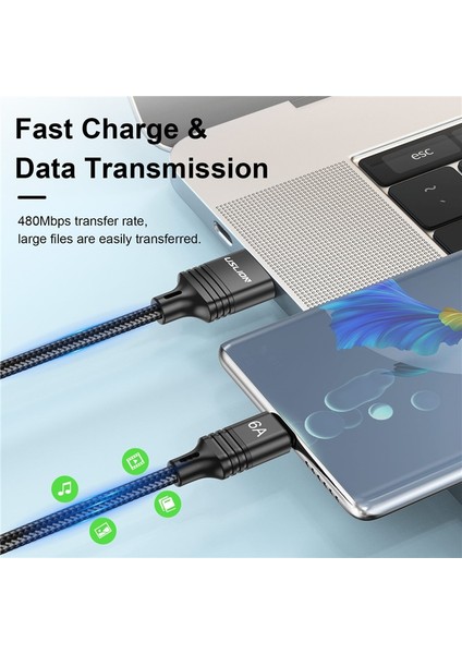 Uslıon 6A USB C Tipi Kablo Cep Telefonu Hızlı Şarj Veri Kablosu Samsung S22 Xiaomi 12 Pro Poco F3 X4 Gt Oneplus 10 Realme (Yurt Dışından) modelleri