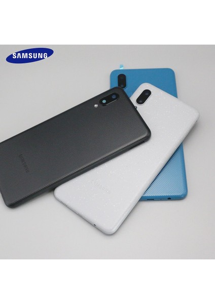 Samsung Galaxy A02 Arka Pil Kapağı Kapı Arka Konut Değiştirme Yan Düğme Kamera Lensi A02 Logolu Telefon Kabuğu (Yurt Dışından) modelleri