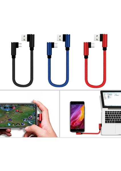 San Gold 25CM USB C Mikro USB Kısa Hızlı Şarj Kablosu Çift Dirsek 90 Derece Veri Kablosu Powerbank Dizüstü Cep Telefonu Şarj Cihazı Teli (Yurt Dışından)