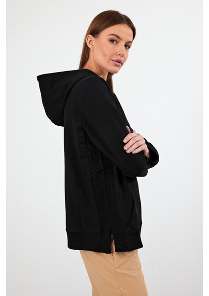 Kadın Gwen Siyah Yanı Yırtmaçlı Fermuarlı Sweatshirt fiyatları