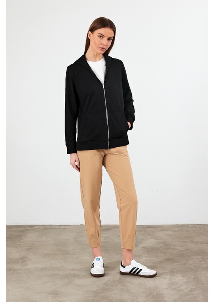 Kadın Gwen Siyah Yanı Yırtmaçlı Fermuarlı Sweatshirt fırsatları