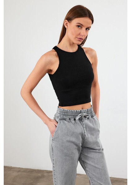 Kadın Sandra Siyah Halter Top Crop Atlet