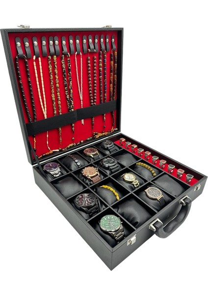 Siyah Kulplu Yüzük Tesbih Saat Çantası